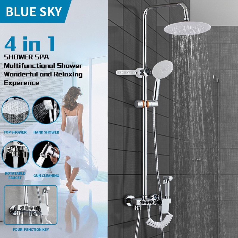 BLUE SKY  Shower Kamar Mandi 4 Dalam 1 Set Shower Dengan Faucet Sprayer Faucet Panas Dan Dingin Set Kamar Mandi Besi Tahan Karat