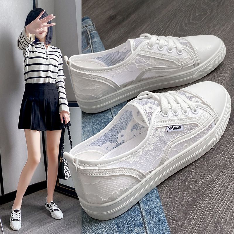 NF6138 - Sepatu Sneaker Brukat Bunga Fashion Wanita Import