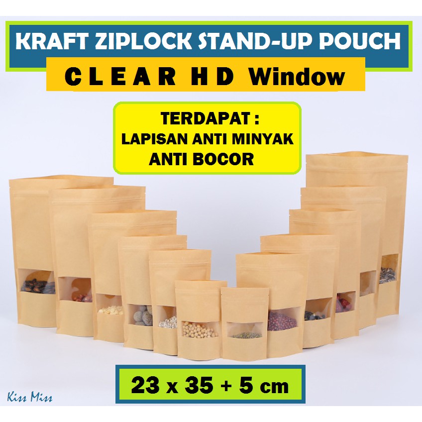 CLEAR Kraft Paper Ziplock 23x35cm - Standing Pouch - Kemasan Snack Kopi - Makanan ringan