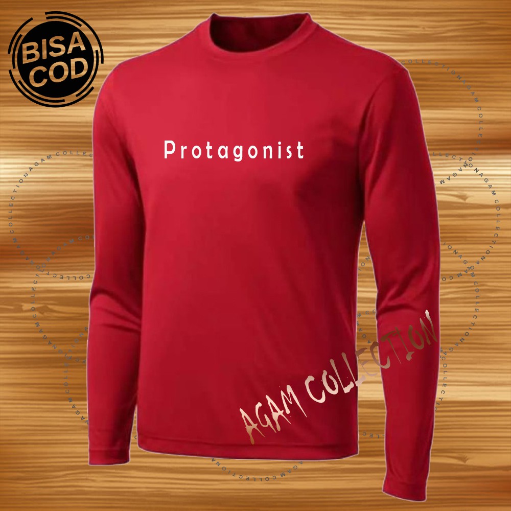 Agam Collection Baju Kaos Distro Protagonist Text Putih Lengan Panjang Premium Quality