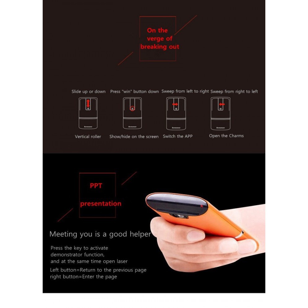 LENOVO N700 - Dual Mode Wireless Bluetooth Touch Mouse Laser Pointer TJ