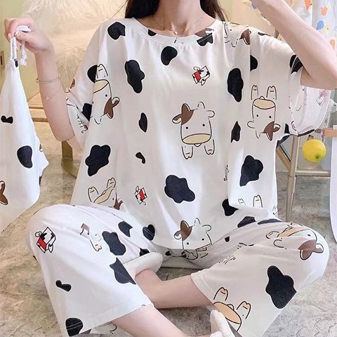 Baju Tidur Oversize Piyama Set Lengan Pendek Celana Panjang Import Pakaian Tidur