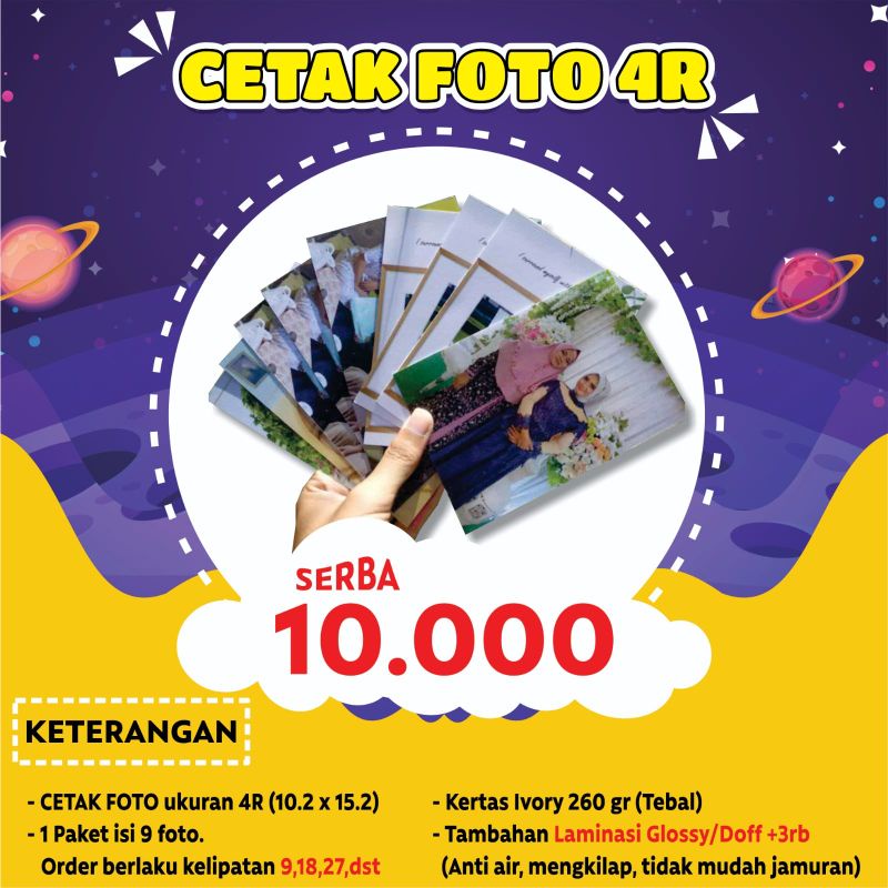 CETAK FOTO 4R (10.2×15.2) HASIL CETAK TAJAM, ANTI LUNTUR, & TEBAL