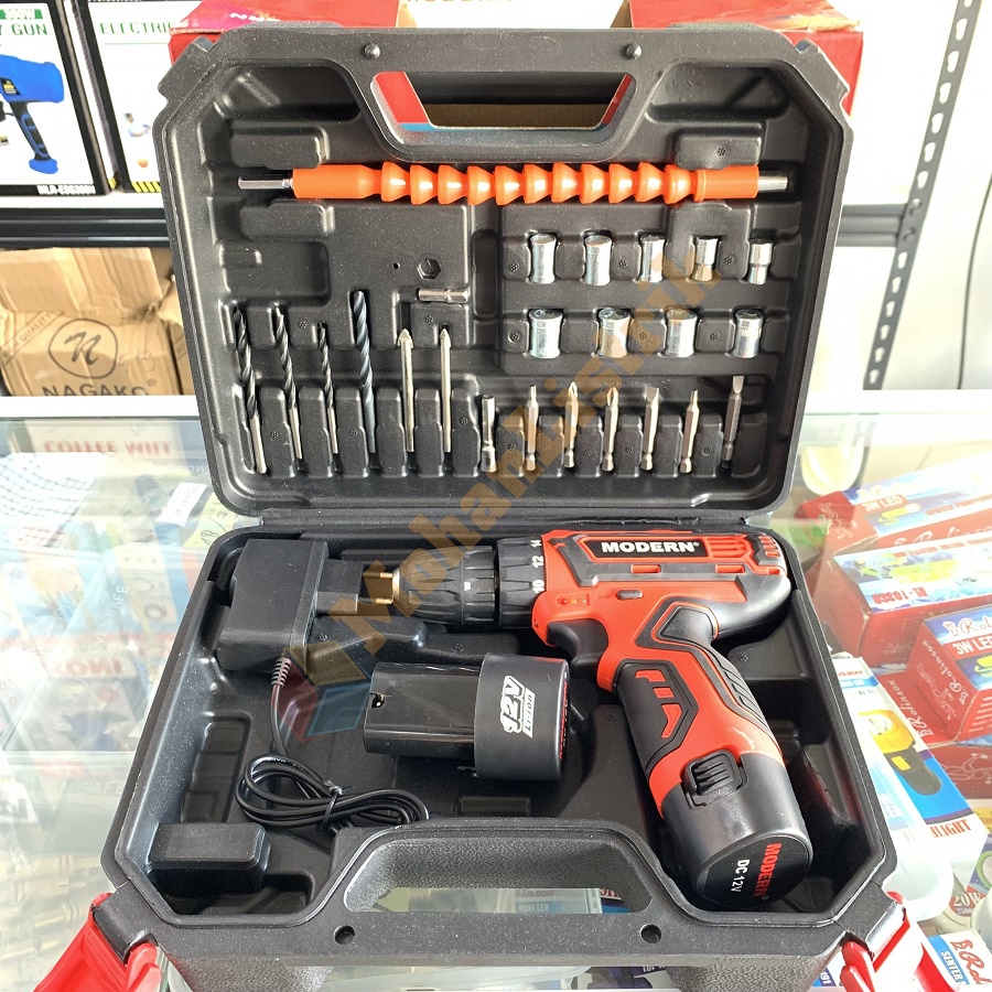 Bor Cordless Cas Baterai Modern M13 Set 10 mm Besi Kayu Obeng Bor Cas M 13