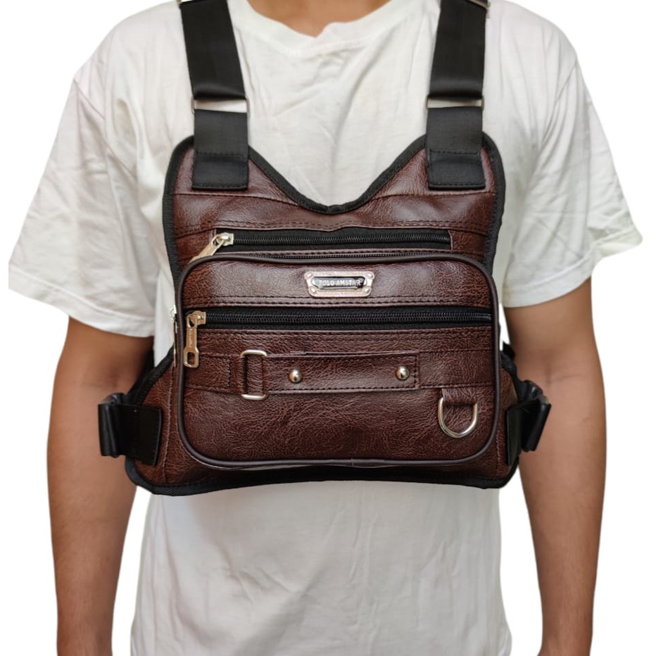 Chest Rig Bag Tas Dada Kulit PU Leather Polo Amstar Chest Bag  Tas Rompi Tactical Tas Selempang Dada