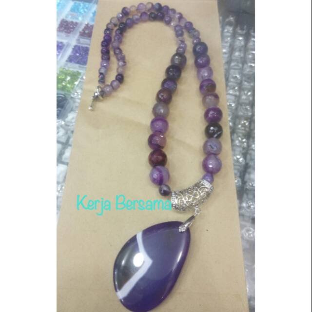 Kalung batu akik cutting berliontin