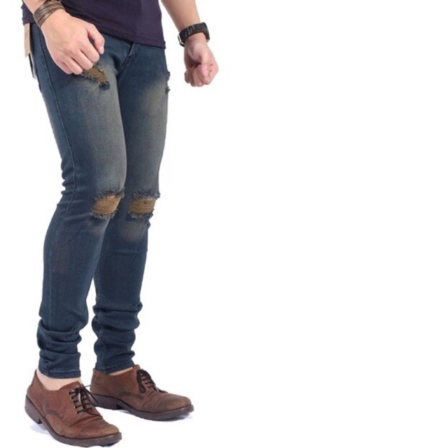 Celana panjang jeans blue ripped/celana pria ripped jeans /celana sobek pria jeans /celana Pjg sobek