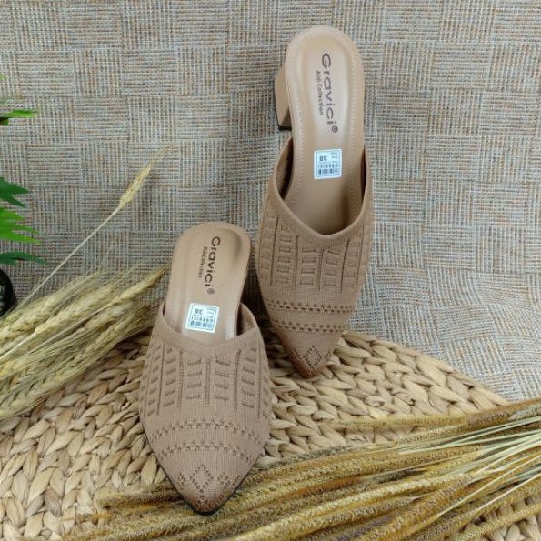 GRAVICI - Sepatu Slip On Mules Wanita Bahan Rajut Import WA 01