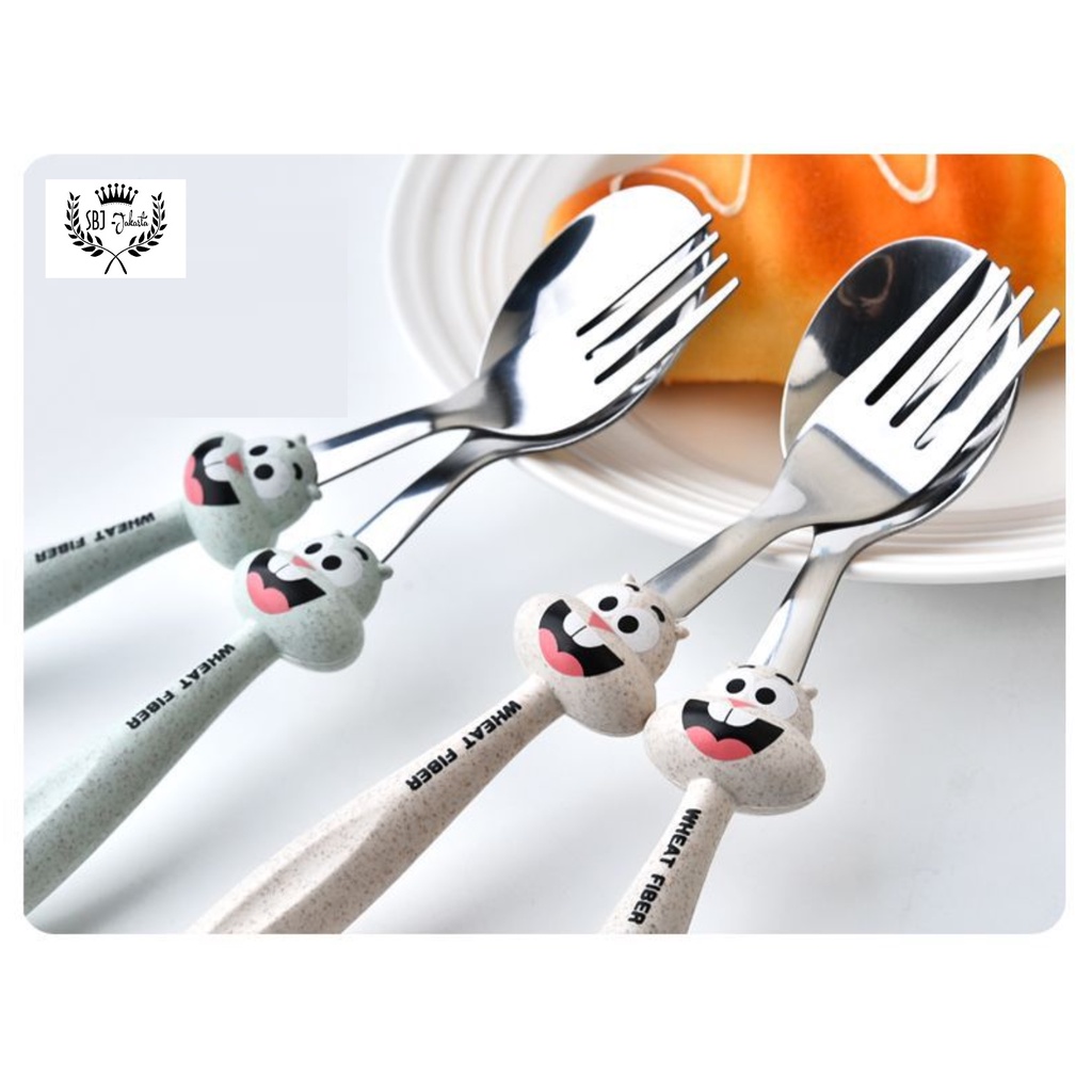 Alat makan Sendok Garpu Set Anak Stainless Steel wheat Chipmunk Series