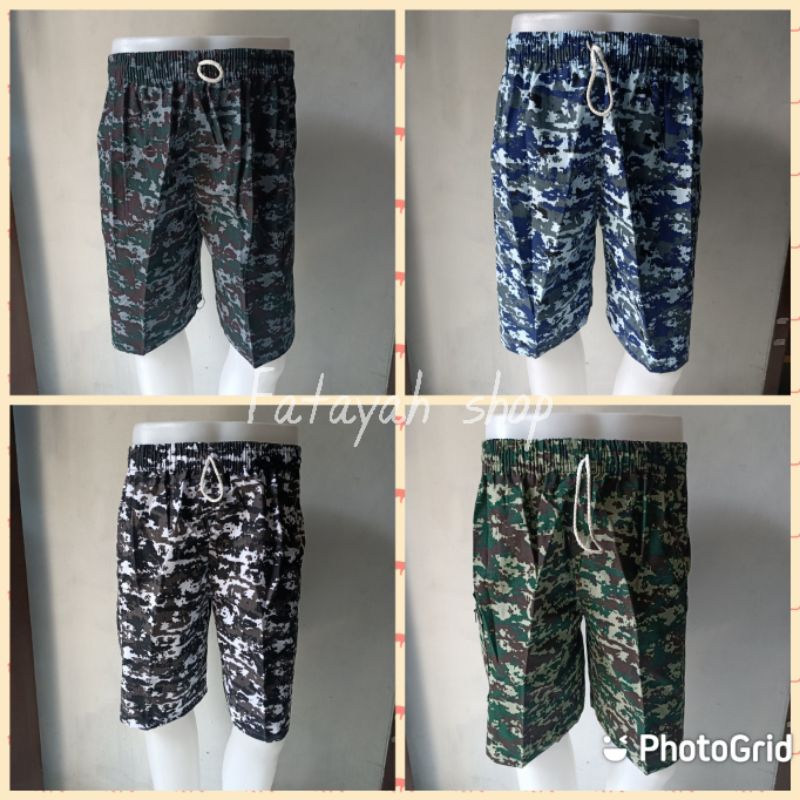 Celana Pendek Kolor Pria Army Doreng Cargo Tebal