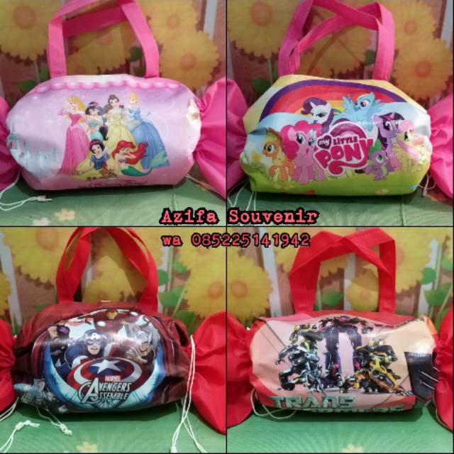 

TAS ULTAH / GOODOE BAG TAS SOUVENIR KADO UNDANGAN ULANG TAHUN ANAK PERMEN BANNER KARAKTER KARTUN