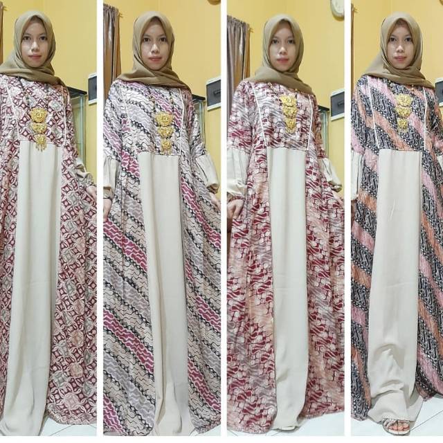 Gamis polos putih/ gamis kombinasi batik / gamis batik / gamis batik cantik / stelan batik modern
