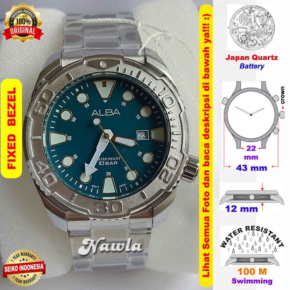 Alba Quartz AG8M17X1 Emerald Green - Jam Tangan Pria AG8M17