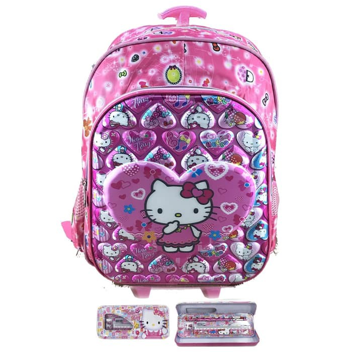 TAS ANAK IMPORT LUCU TROLEY SEKOLAH ANAK SD 5D HELLO KITTY LOVE IMPORT S