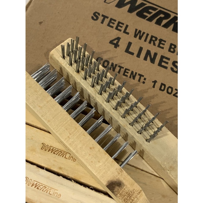 Sikat Baja Gagang Kayu 4 Baris WERKLINE [12pc]