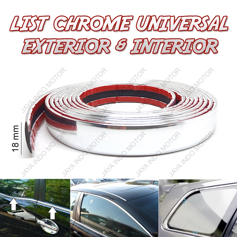 List Chrome Variasi Pintu Kaca Mobil Interior Exterior Mobil 18 mm