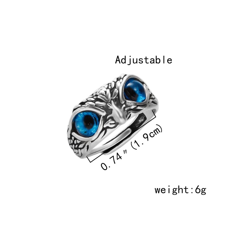 Cincin Adjustable Desain Burung Hantu Mata Biru Bahan Alloy Gaya Vintage Untuk Pria Dan Wanita