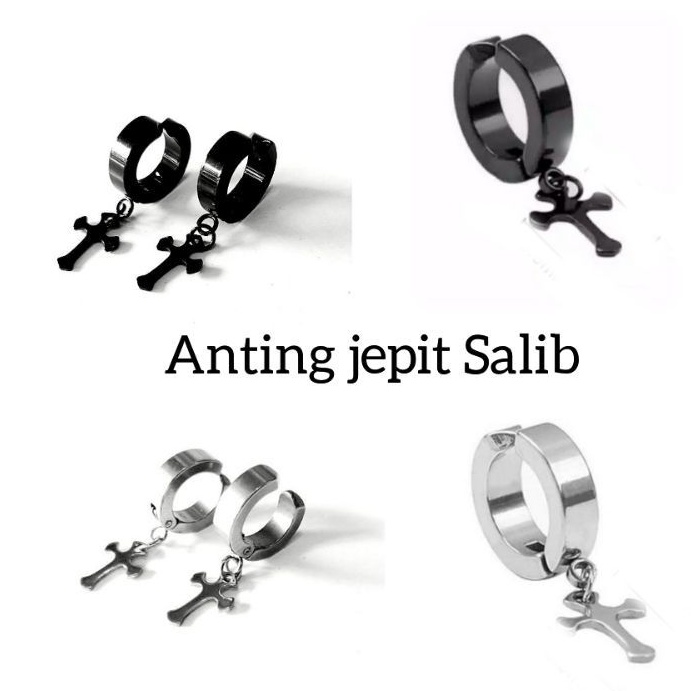 Anting Jepit Salib Pria Wanita Titanium Stainless