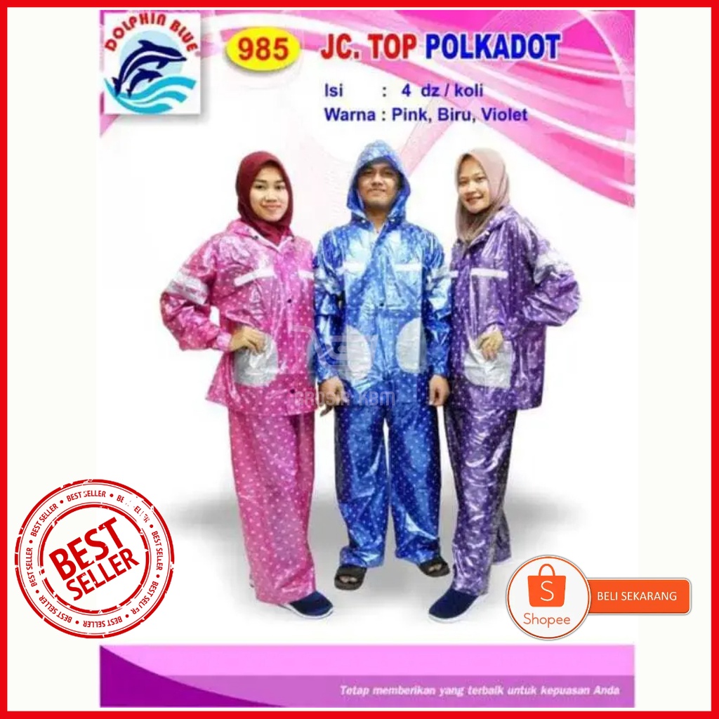 Jas Hujan polkadot Top Dolphin / Jas Hujan  Dewasa Setelan Jaket celana pria dan wanita kuat Murah Berkualitas Raincoat dolphin