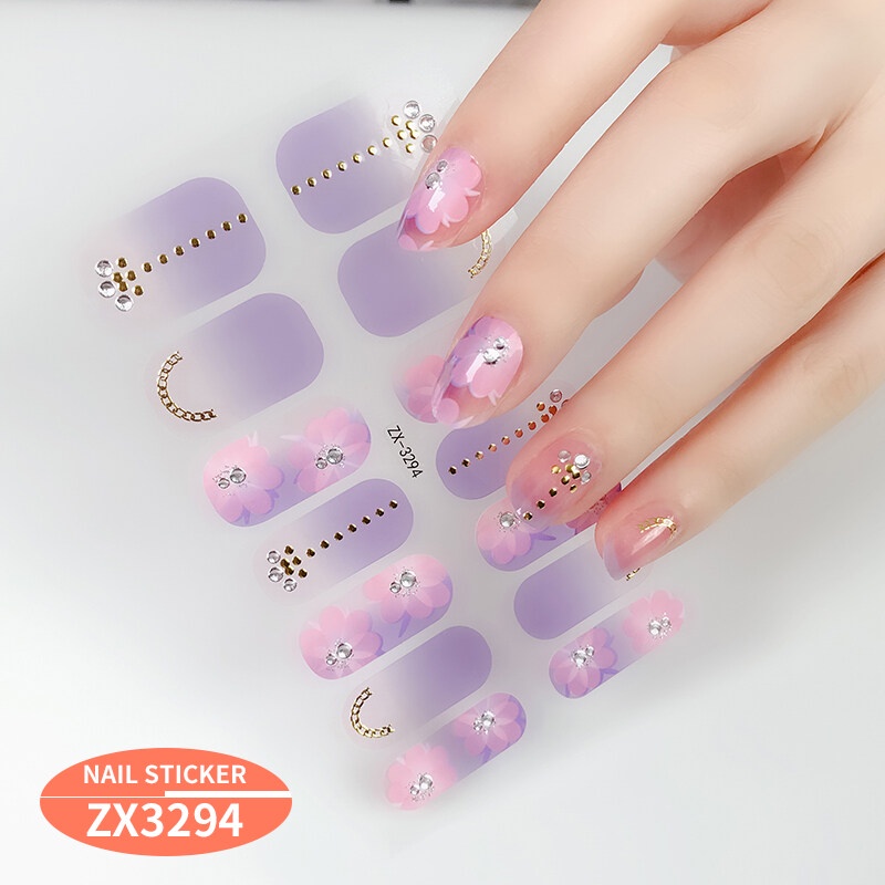 ZX 14Pcs/Set Stiker Kuku 3d Desain Bermotif High End Berlian Mutiara Permata Warna-Warni Untuk Tempel Tahan Air Tahan Lama Menicure Stickers Korea Self Adhesive Fashion Sticker kuku Full Aksesoris Dapat Kupas Mudah Digunakan Dan Dilepas Anti Air Nail Art