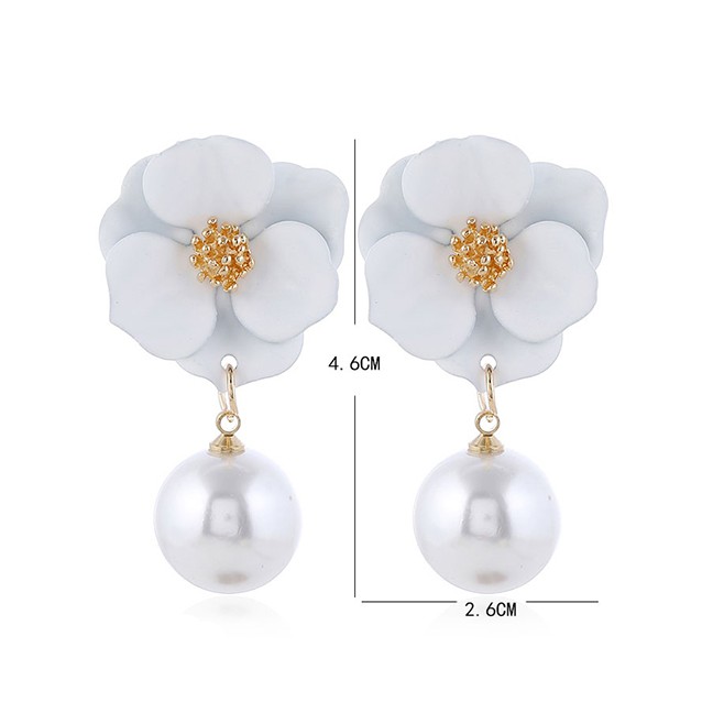 LRC Anting Tusuk Fashion Flower Pearl Alloy Irregular Earrings A6099X