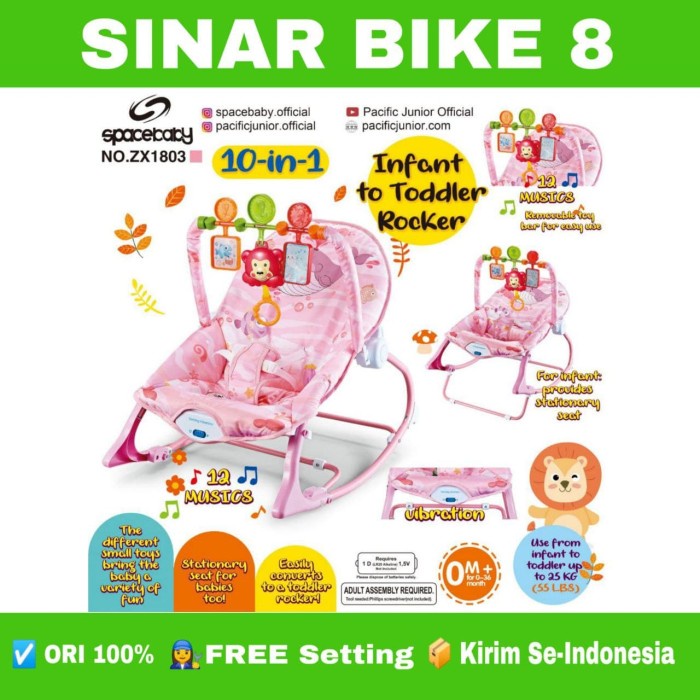 SPACEBABY ZX 1803 Ayunan Bouncer Rocker Bayi Kursi Goyang 10 IN 1