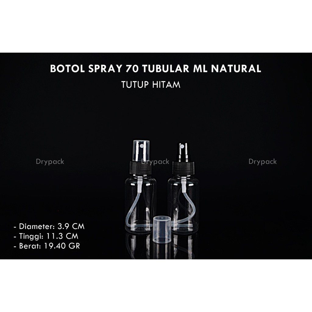 Botol Spray 70 ml Tubular Natural tutup Hitam