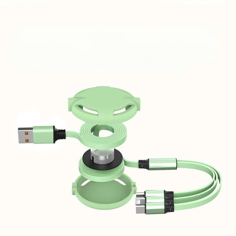 3in1 Kabel Data / Charger Retractable Multifungsi Bahan Silikon Cair Panjang 1m Untuk Handphone