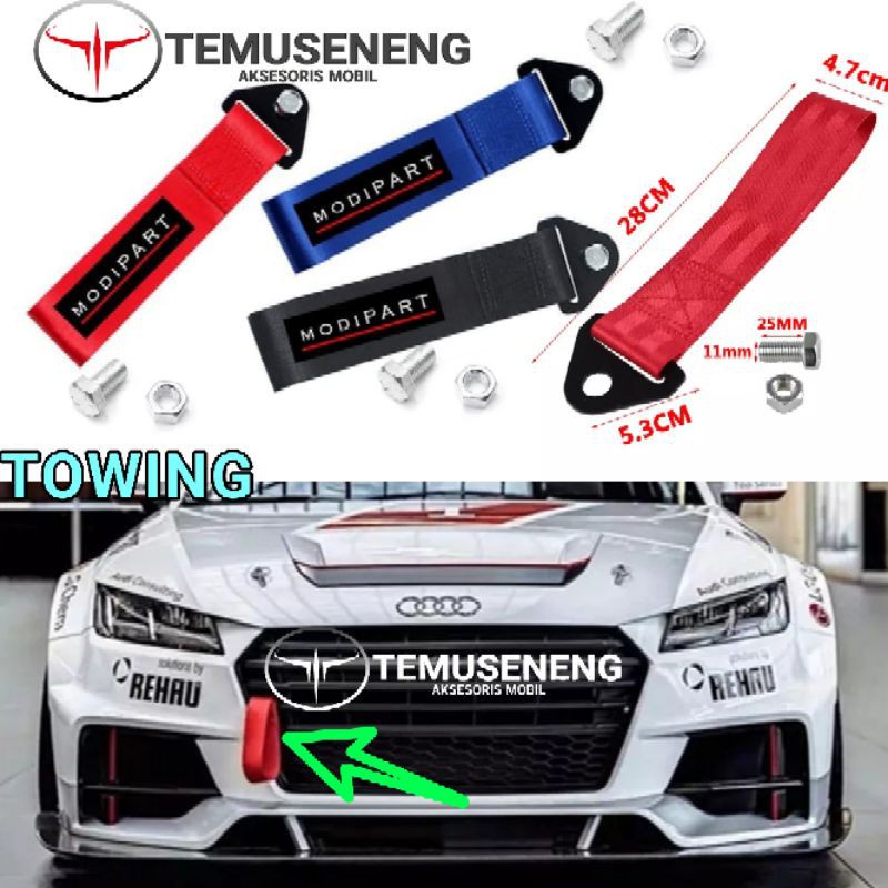 Towing Mobil Tali Derek Kain Towing Strap Plus Baut Kuat 2 Ton Penarik Mobil Universal Kain Kuat