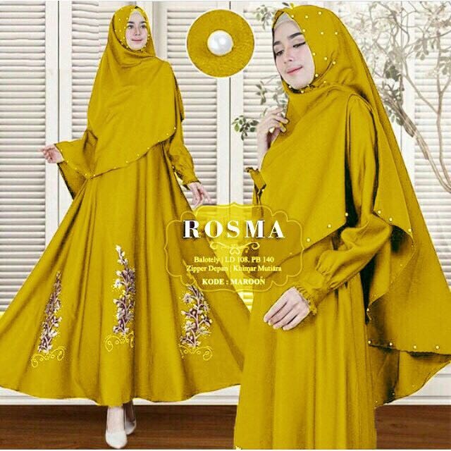 BW Fashion ROSMA SYAR'I pink, mustard, grey, navy, maroon, black, tosca N1 gamis cantik fit to XL