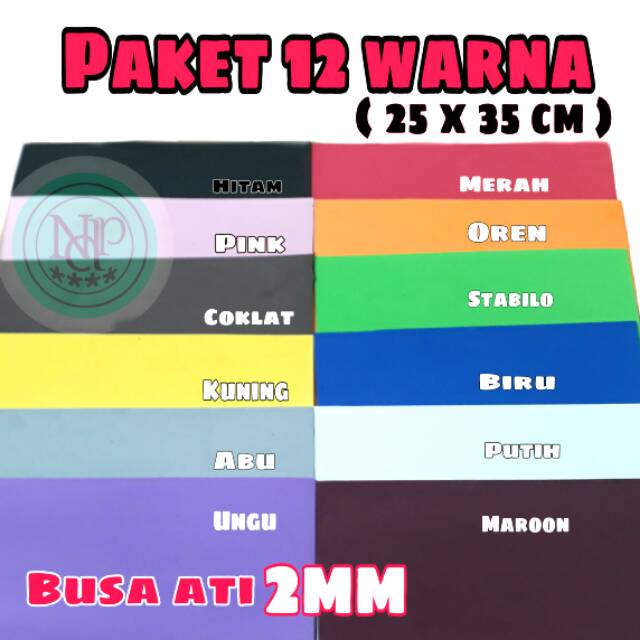 BUSA ATI 2MM PAKET 12 WARNA || BUSA HATI || EVA SPON || EVA FOAM