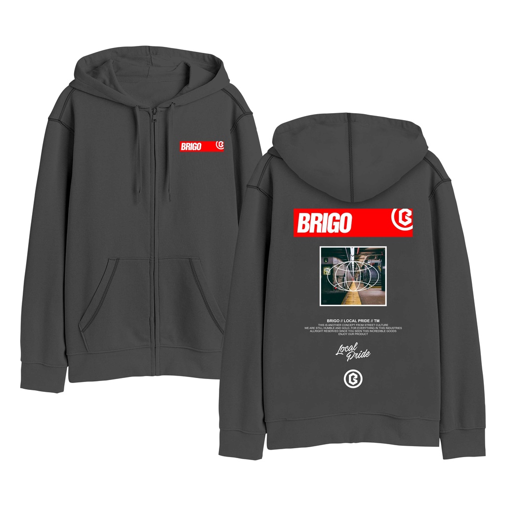 BRIGO Zipper Jumper Hoodie RED II Sweater Hoodie Resleting BRIGO RED Sablon DTF Fleece Cotton II SIZE M-XXL (Pria &amp; Wanita) Free stiker&amp;Gantungan Kunci