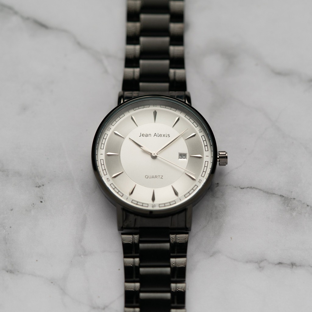 Jam Tangan Rantai Pria Cowok Anti Air Jean Alexis ALVA GHT JA115 - Prestige Edition - White Dial (40