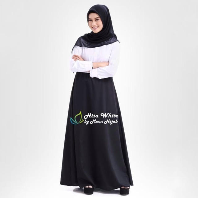 Gamis hitam putih / gamis kerja / baju kerja / baju hitam putih / Hisa