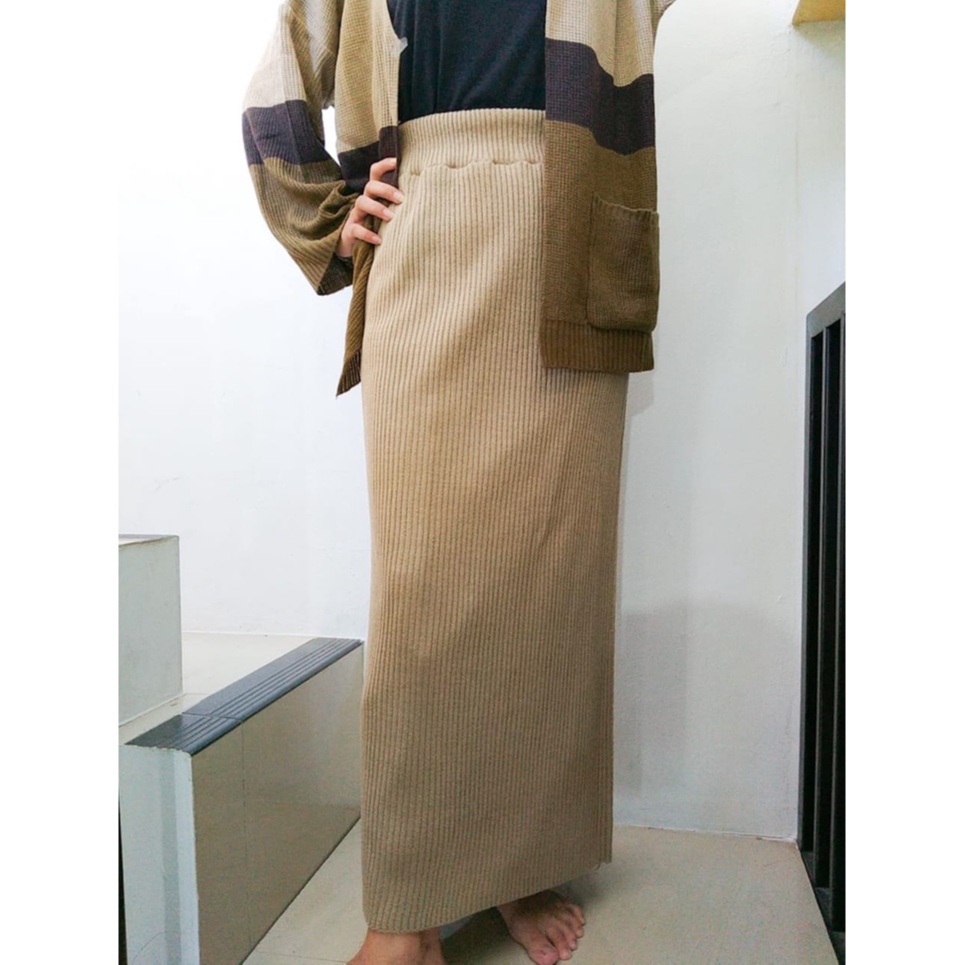 Rok Plisket Rajut Span Panjang 7 8 Tebal Panjang Premium / Rok Rajut Span Wanita Terbaru Kekinian / 
