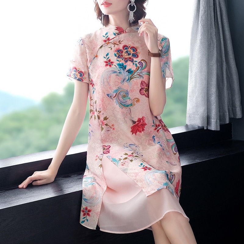 Tang short sleeved women 2022 summer new loose improved cheongsam temperament literary retro dress y