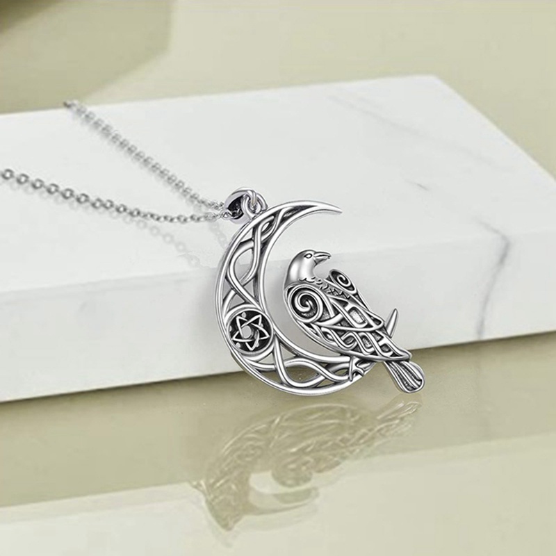 Fancyqube Kalung Liontin Bulan Sabit Pentagram Bahan Sterling Silver Untuk Pria Dan Wanita