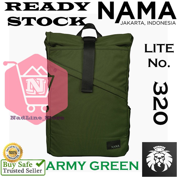Back Pack By NAMA Studios Lite No. 320 - ROLL TOP - Tas Ransel - Ready Stock - ARMY  GREEN-