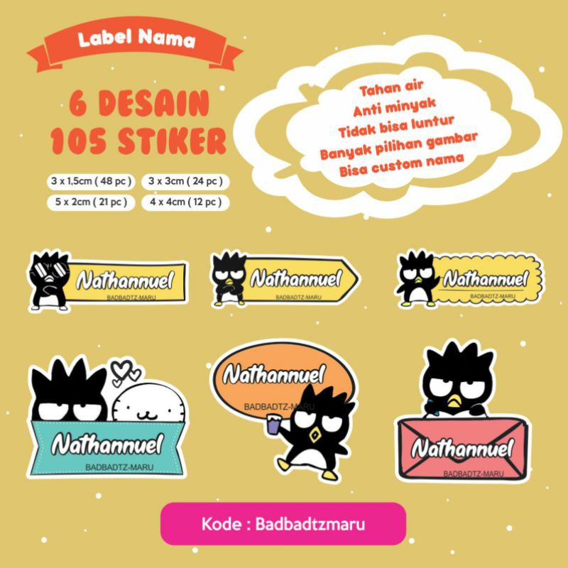 

105 PCS STIKER NAMA STIKER BAJU KARAKTER WATERPROOF AWET LUCU BAGUS MURAH