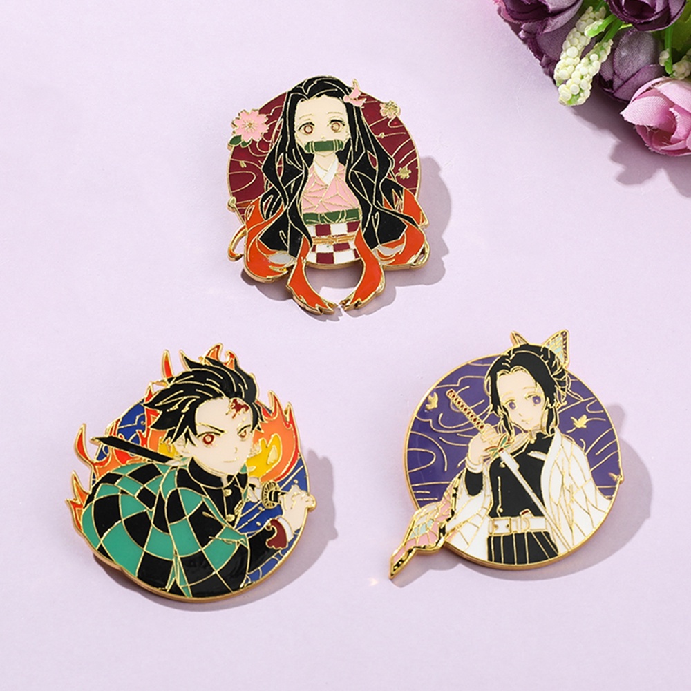 Bros Pin Enamel Karakter Demon Slayer 3 Gaya Jepang Untuk Hadiah Teman