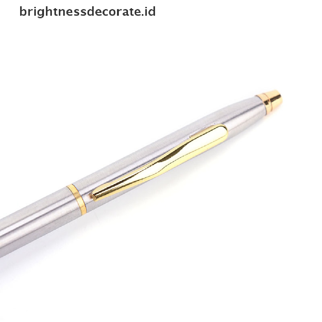 1 Pc Pena Ballpoint Bahan Stainless Steel Metal Model Putar