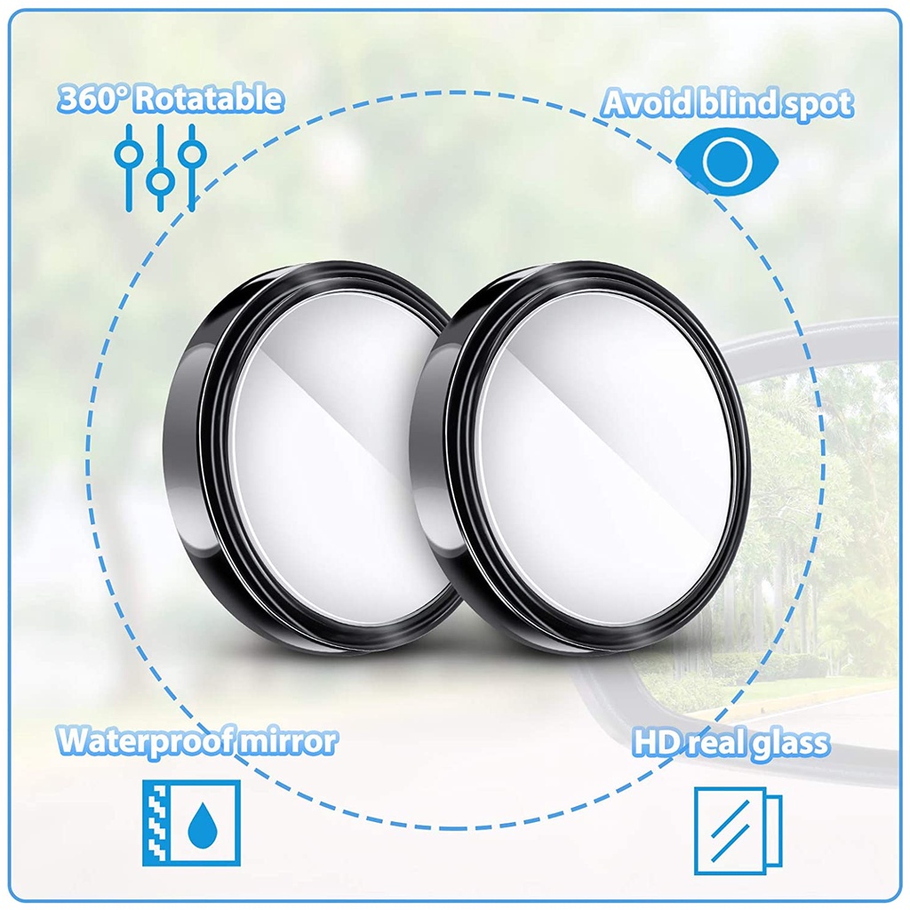 2pcs Kaca HD Bulat Cembung Kaca Spion Cembung Sudut Lebar Yang Dapat Disesuaikan Dengan 360derajat Mobil Blind Spot Mirror Frameless Car Side Spion