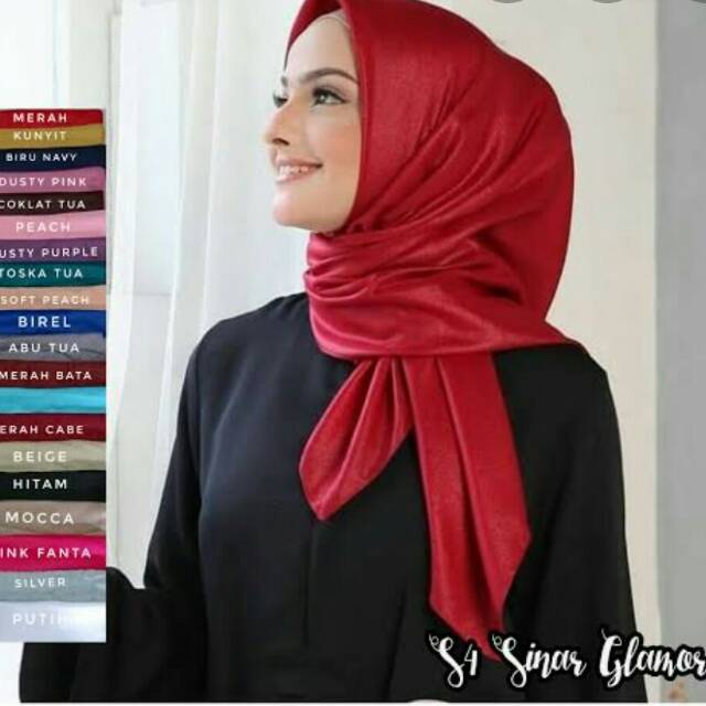 Jilbab segiempat gliter merah