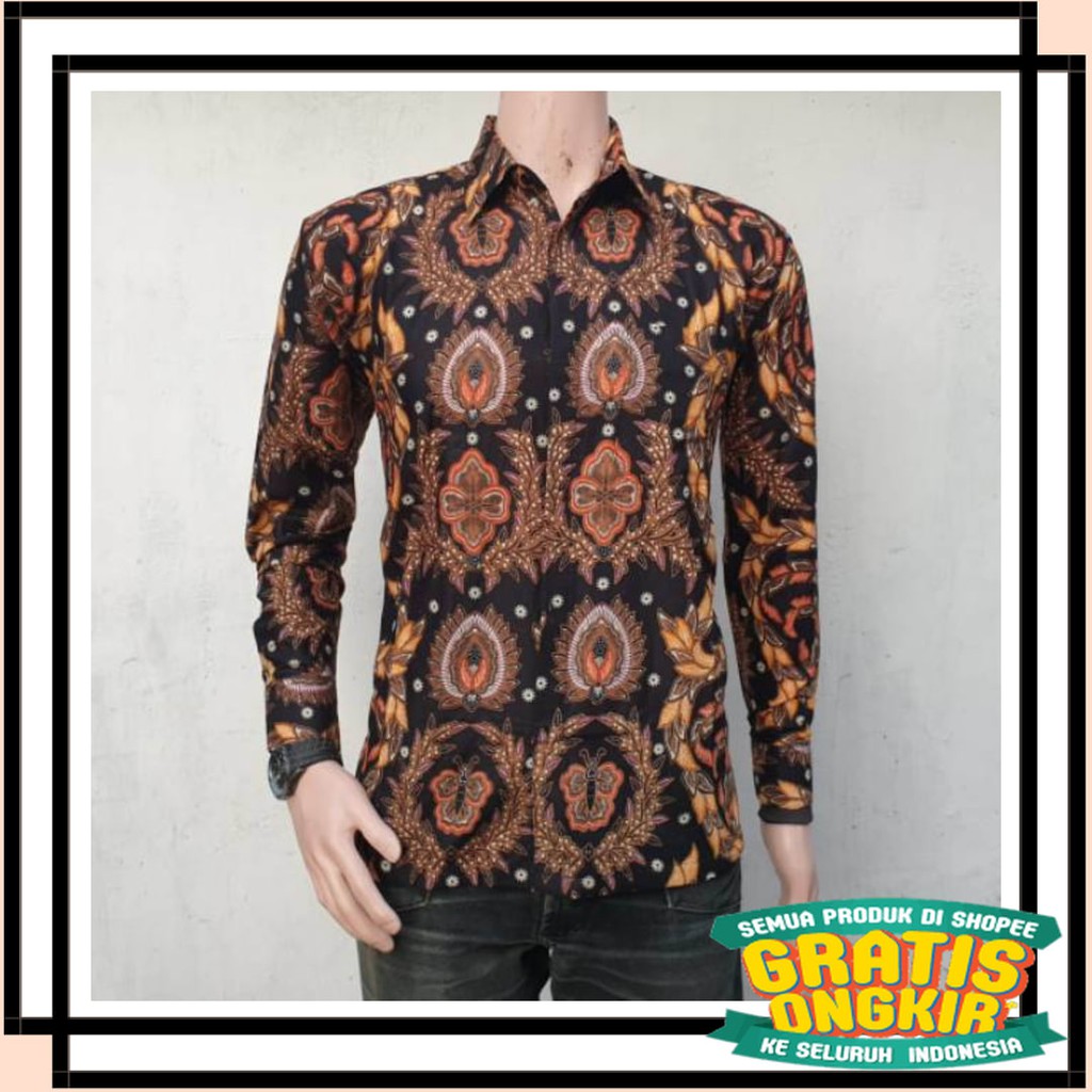 BATIK SEMARANG MURAH - TERBARU TERKINI / Kemeja Batik Pria Lengan Panjang Motif Burung Kutilang Abu
