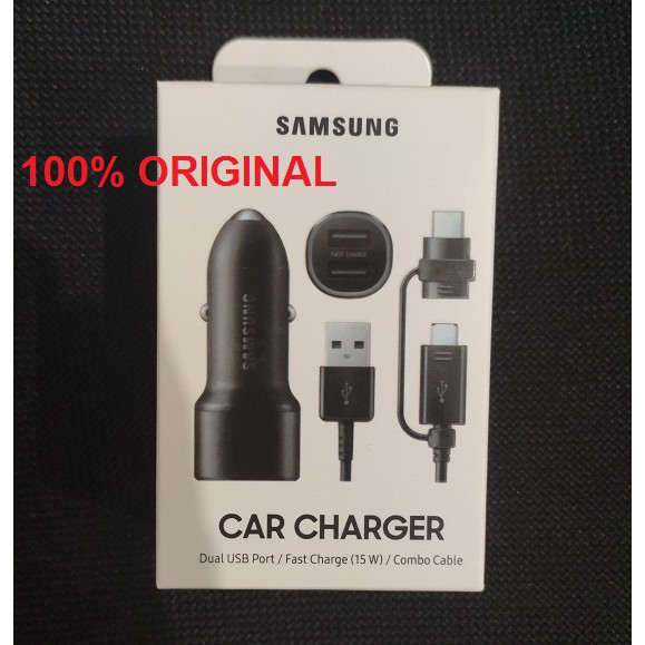 SAMSUNG Car Charger Dual USB Port Fast + Combo Cable Original Pack