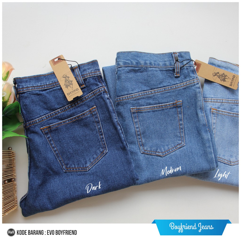 BOYFRIEND JEANS CELANA WANITA (TERLARIS) TIGA WARNA / LIGHT / MEDIUM / DARK // EVO JEANS