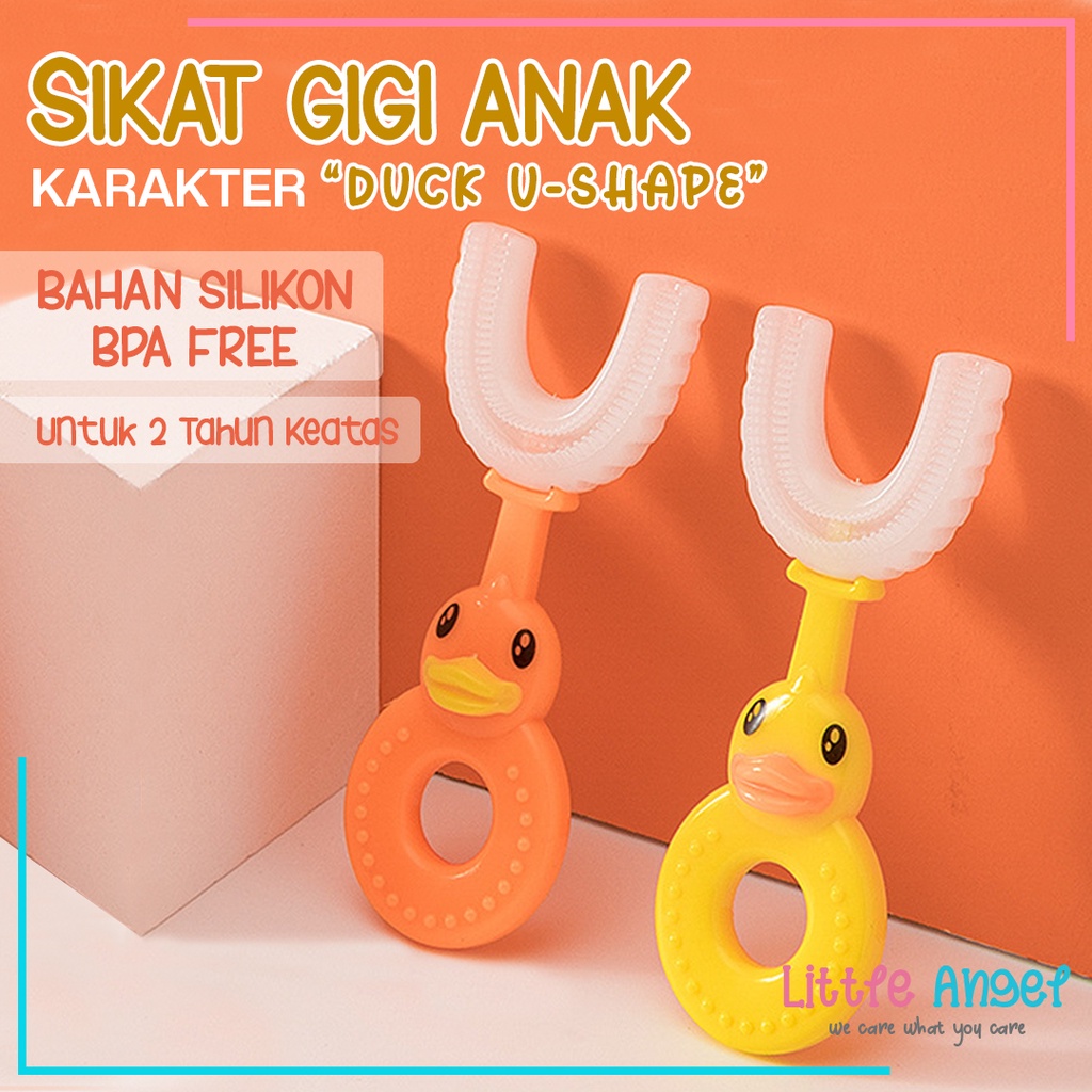 SIKAT GIGI BAYI ANAK BENTUK U Silikon Baby Training Toothbrush Kids 1 Tahun Karakter Bebek Premium Silicon Lembut Bulu Halus Import