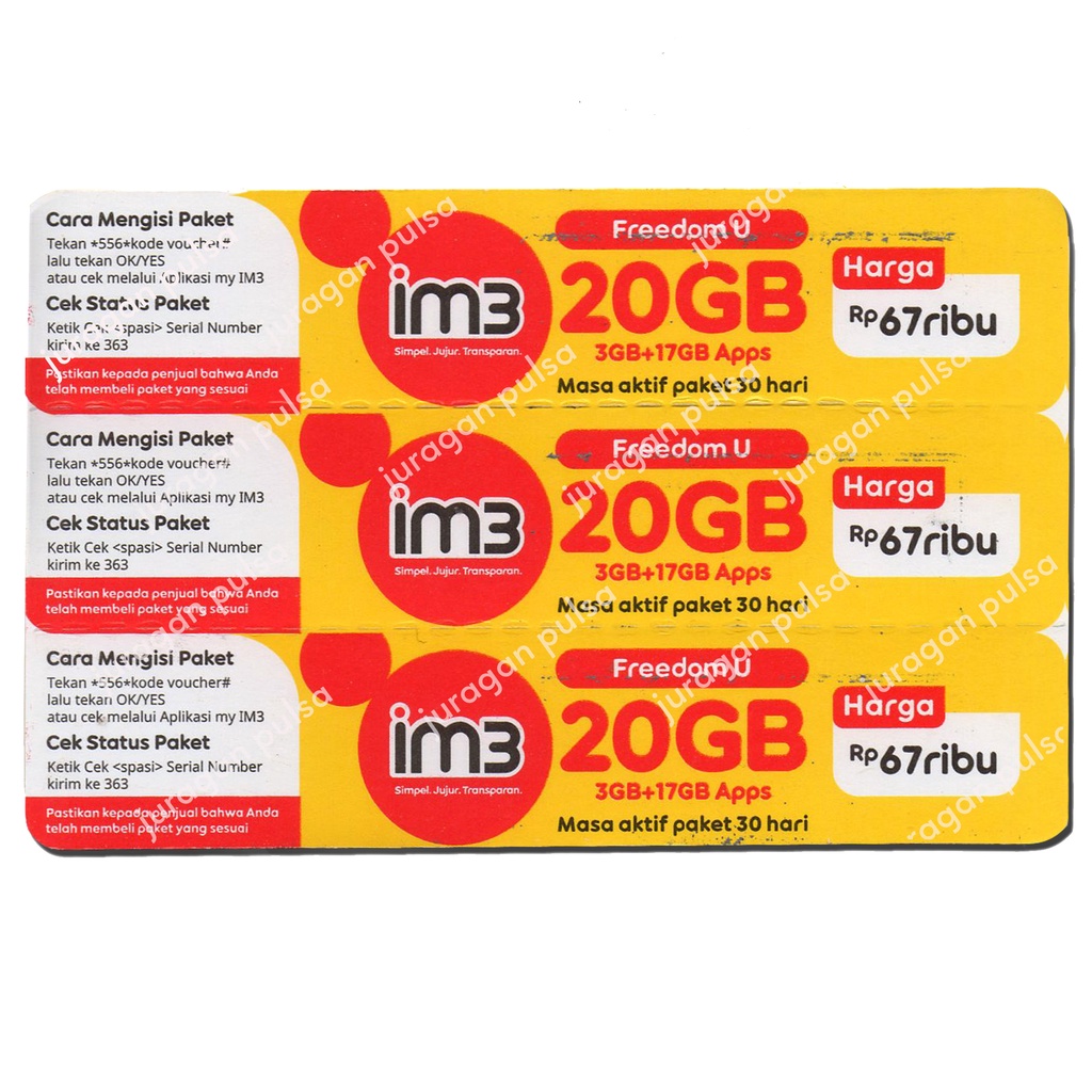 [HARGA TERBAIK]Voucher Indosat 20GB Freedom U 30Hari