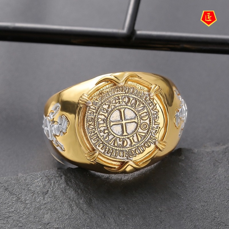 [Ready Stock]Warrior Cross Ring 14K Gold Ring Fashion Classic