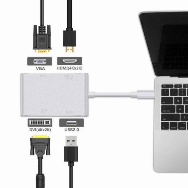 Converter Type c to vga dvi HDMI USB 4in 1 / kabel type c 4in1 DVI adapter